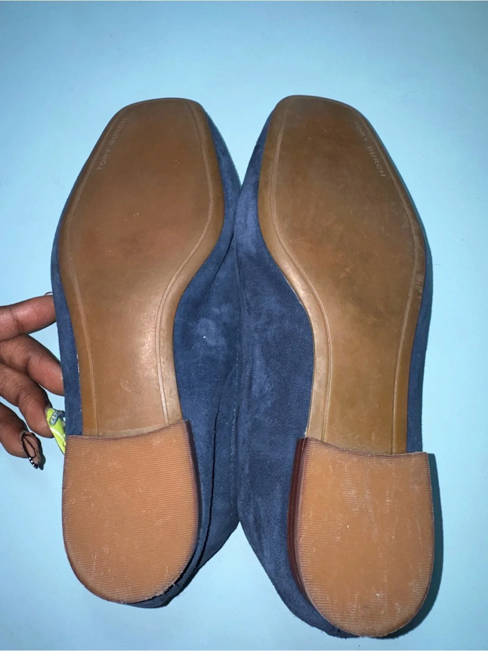 Tory Burch Navy Suede Logo Loafers